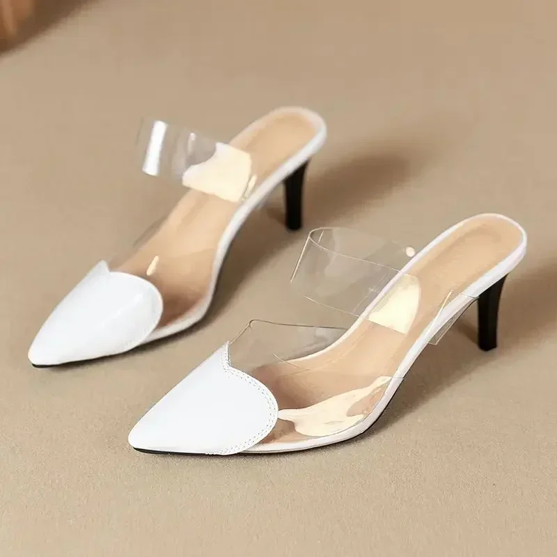 Pointed Toe SlippersHigh Heeled Summer ShoesTransparent PVC SlidesOutside WearingSlip on Women Sandals