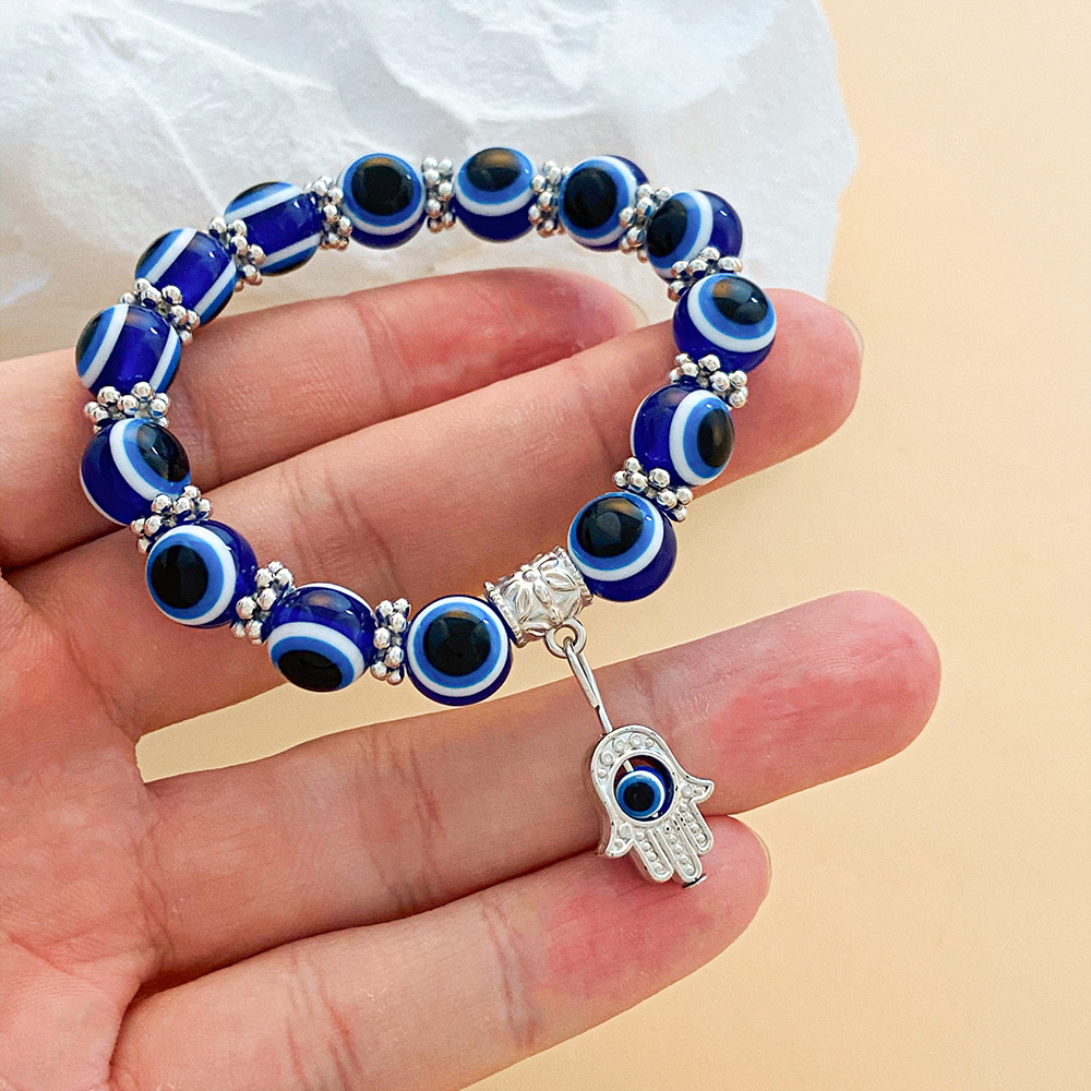 Vintage Blue Eye Bead Charm Bracelet with Evil Eye - European Fashion Accessory