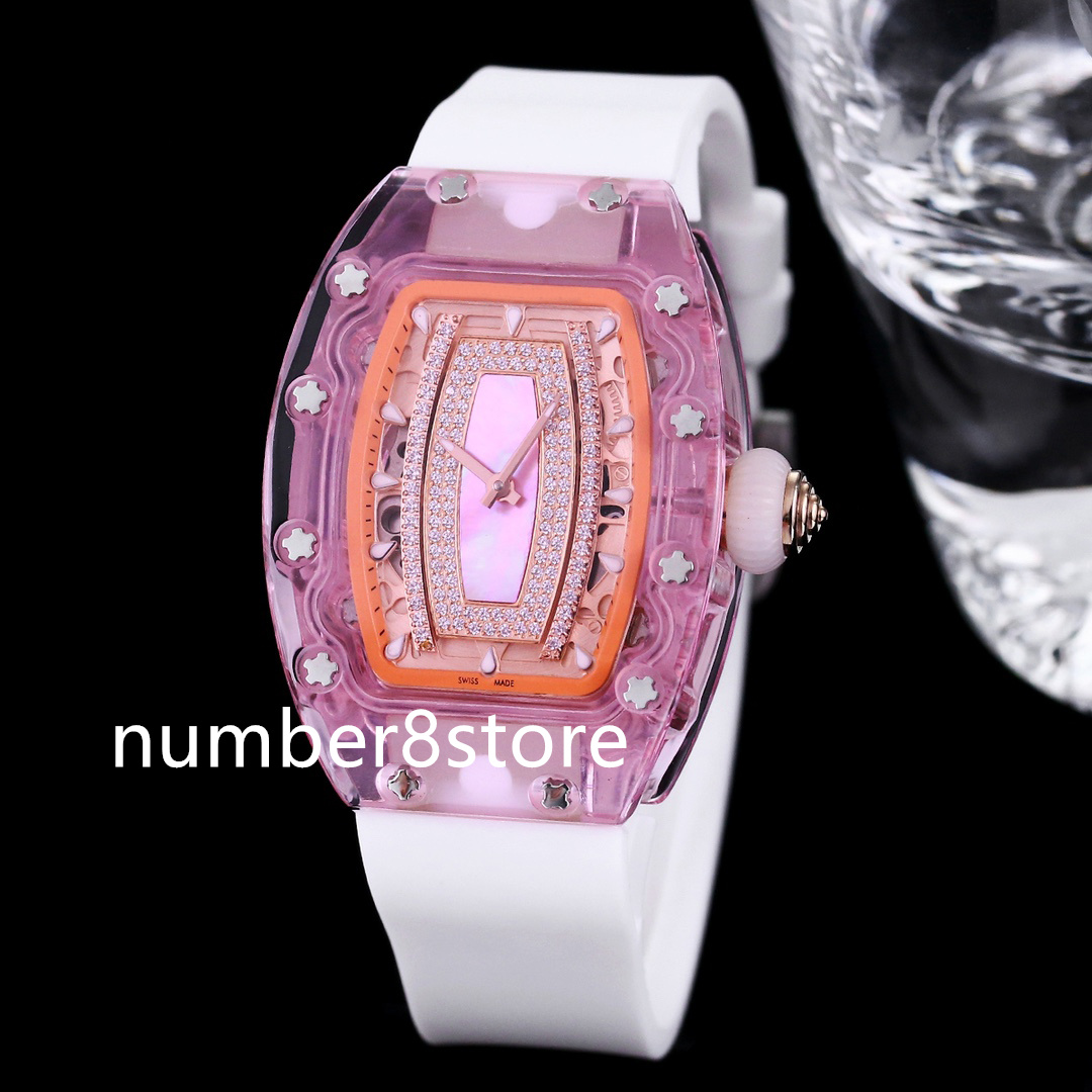 07-02 Pink Sapphire Ladies Watch CRMA5 Automatic 2800vph Diamond Mother of Pearl Dial Womens Luxury Wristwatch Small Lady Watches