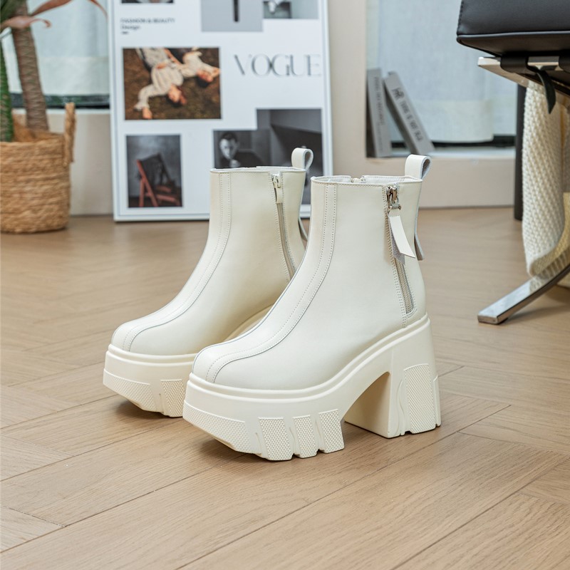 AIYUQI Women's High Heel Boots 2024 New Genuine Leather Women's Ankle Boots 11cm Heel High Fashion Platform Women's Short Boots