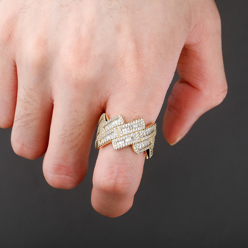 Hip Hop Rap Trapezium Rhombus Moissanite dias T Cuban Chain Ring 14K Real Gold Plated Cool For Man Women Jewelry Gift
