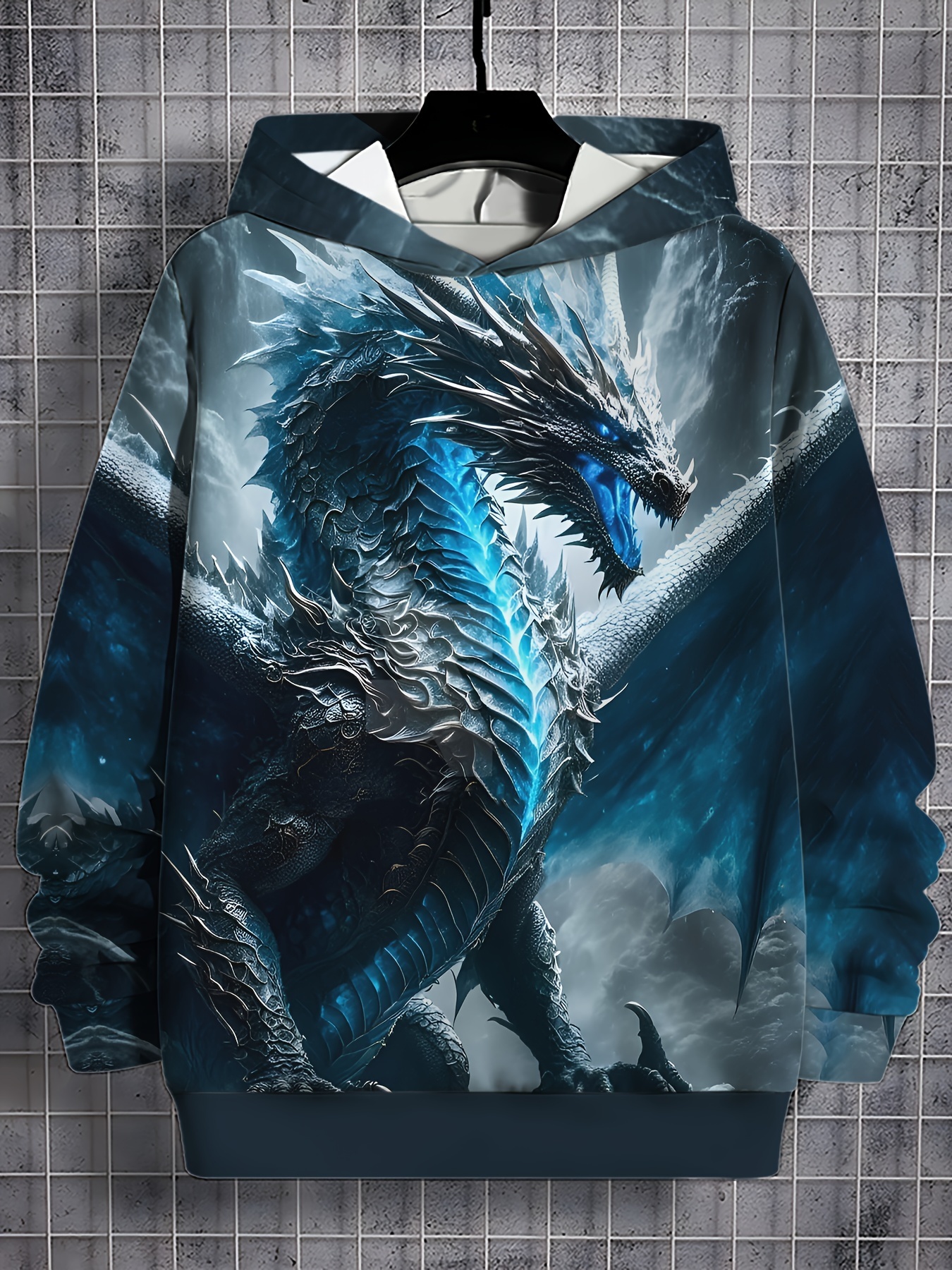 Men's Dragon Graphic Print Hoodie, Casual Long Sleeve Hooded Sweatshirt For Outdoor