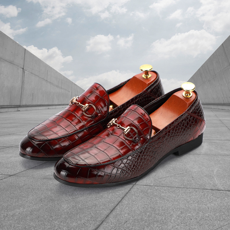 Men's Casual Business Shoes Embossed Leather Mens Classic British Style Horsebit Loafers Moccasins Men Party Wedding Flats