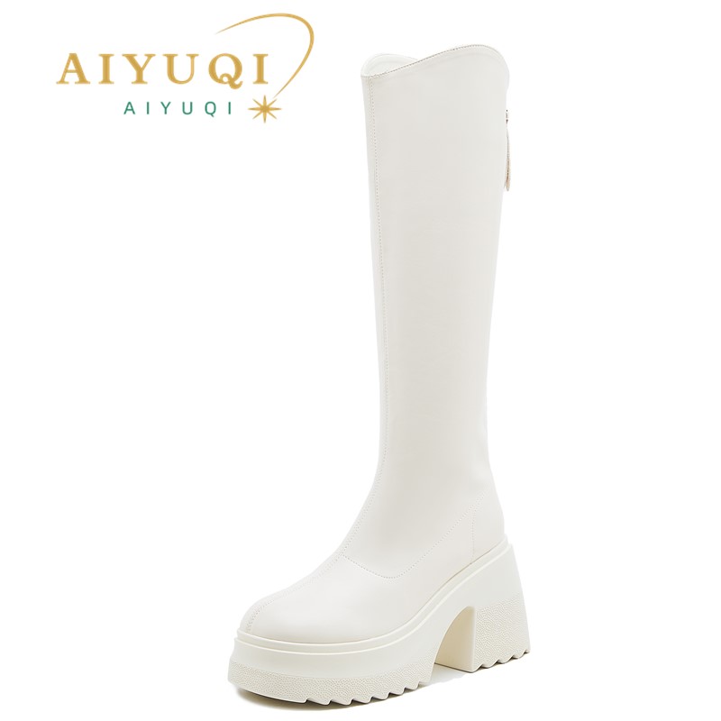 AIYUQI High Heel Boots Women Autumn 2024 New Genuine Leather Platform Boots Women Skinny Leg 10cm Heel High Female Rider Boots