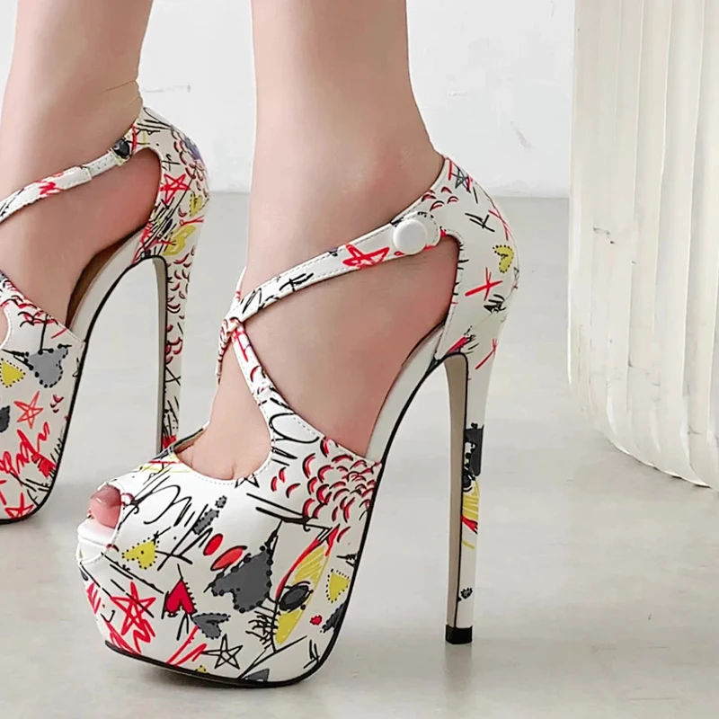 Eilyken TOTEM Button Strap Women Pumps Sexy Peep Toe Extreme New Stiletto High Heels Banquet Prom Sandals Shoes 18f5