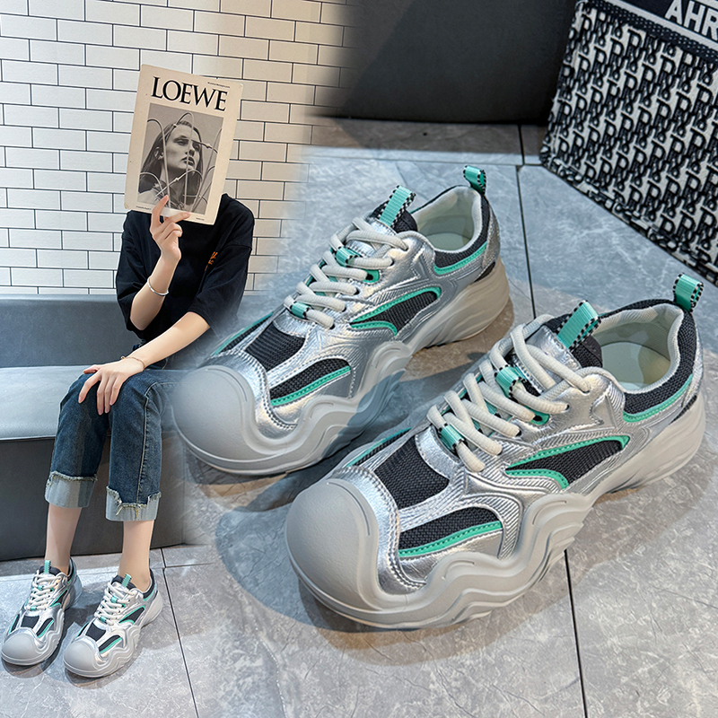 Mesh Sneakers Shoes Women 2024Autumn New Vintage Versatile Casual Lightweight Thick Sole Dad's Shoes Platform Shoes