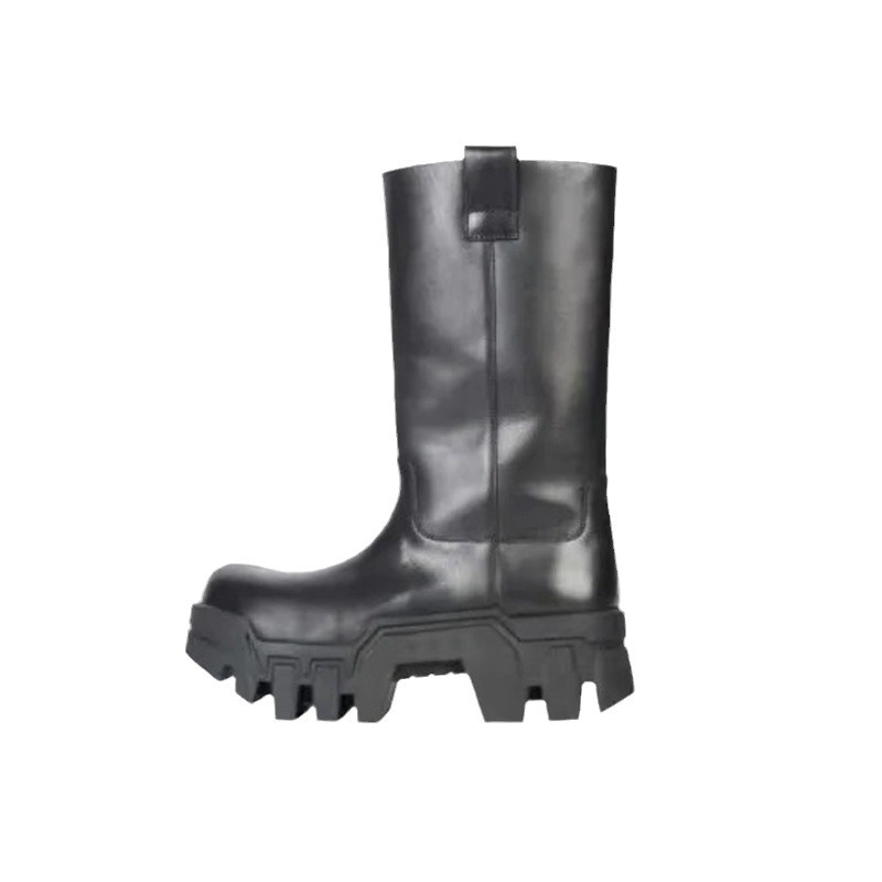 Mid Calf NEW Women Platform Ladies Leather Chunky Winter Shoes Thick Heel Brand Designer Motorcycle Boots 5c97