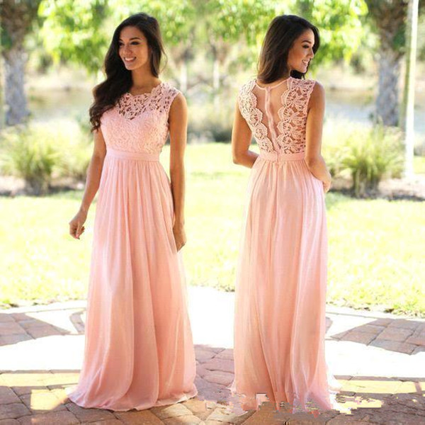 Pink Lace Patchwork Bridesmaid Dresses Vintage Long Gown Size Wedding Party Dress Cps489 0220