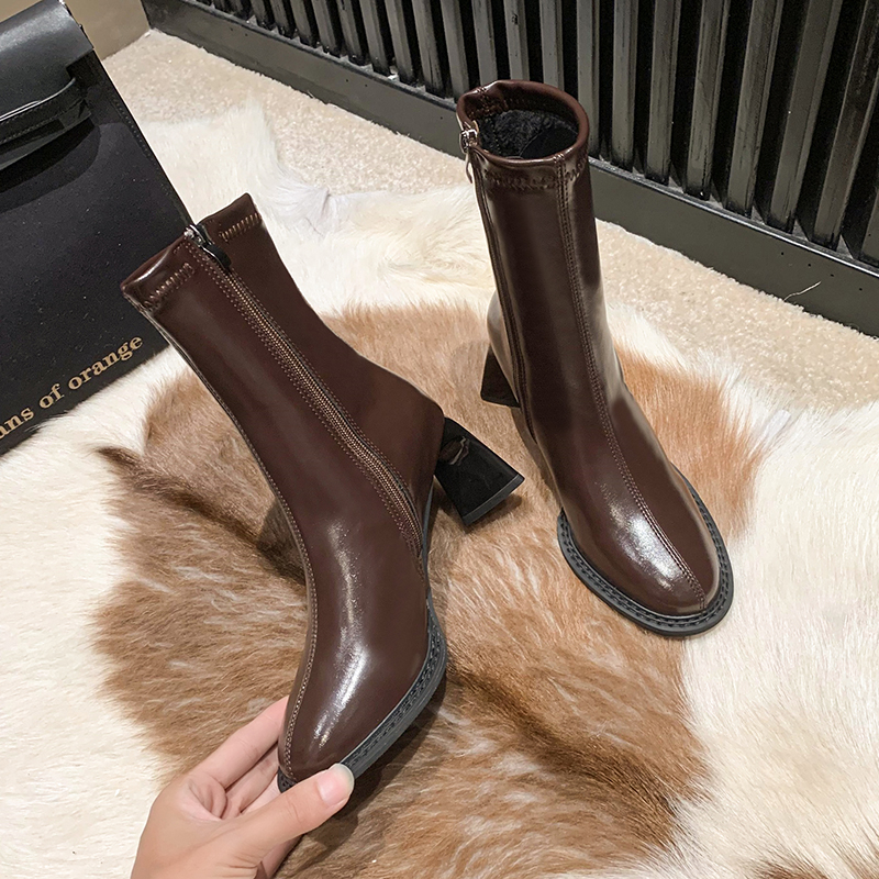 Elegant Women High Heels Sexy Ankle Boots New Chunky Square Toe Shoes Fashion Motorcycle Pumps Botas aaa8