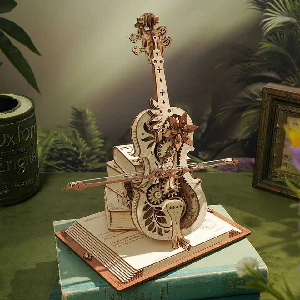 Robotime 3D wooden puzzle ROKR fun magic cello mechanical music instrument childrens creative toy AMK63 W240903