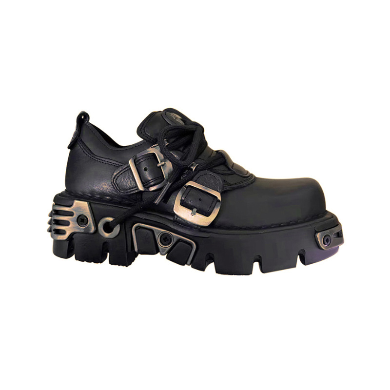 Punk Style Chunky Sneakers Women Gothic Lolita Shoe Metal Decor Lace Up Casual Shoes 6CM Thick Sole Flats Shoes Platform Trainer