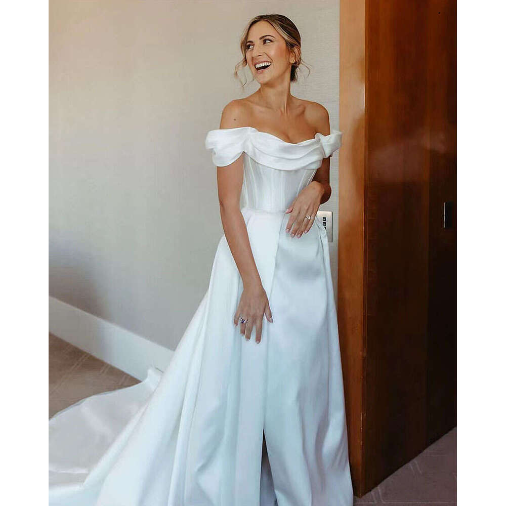Strapless Floor Length Ory Aline Wedding Dress Custom Made Satin Off Shoulder Robe De Mariee Bridal Gown