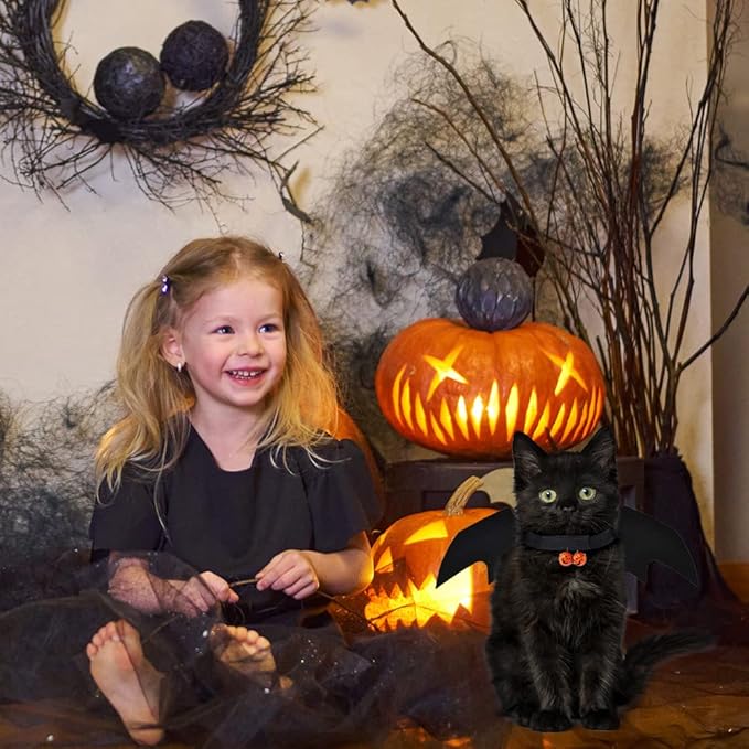 Cat Pets Bat Wing with Pumpkin Shaped Jingle Bells Accessory for Puppy Kitten Halloween Party Costume Supplies