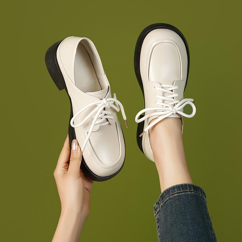 Loafers AIYUQI 2024 New Spring New Genuine Leather Lace-Up British-Style Round Toe Women Quality Shoes Bbec