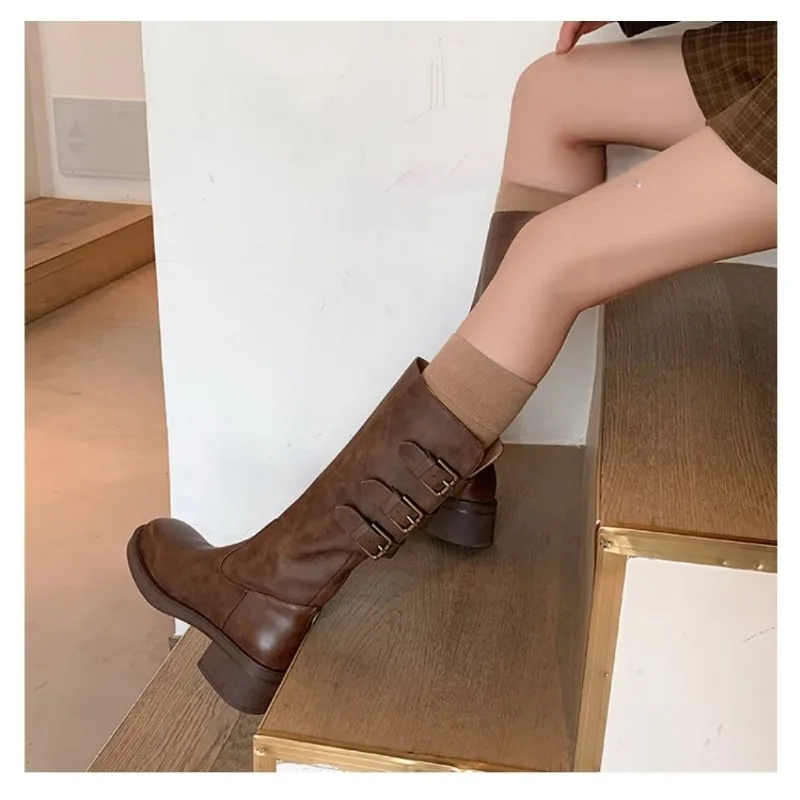 Knee High Boots Winter New New 2025 Fashion Designer Mid Heels Women Shoes Platform Motorcycle Botas Mujer Invierno