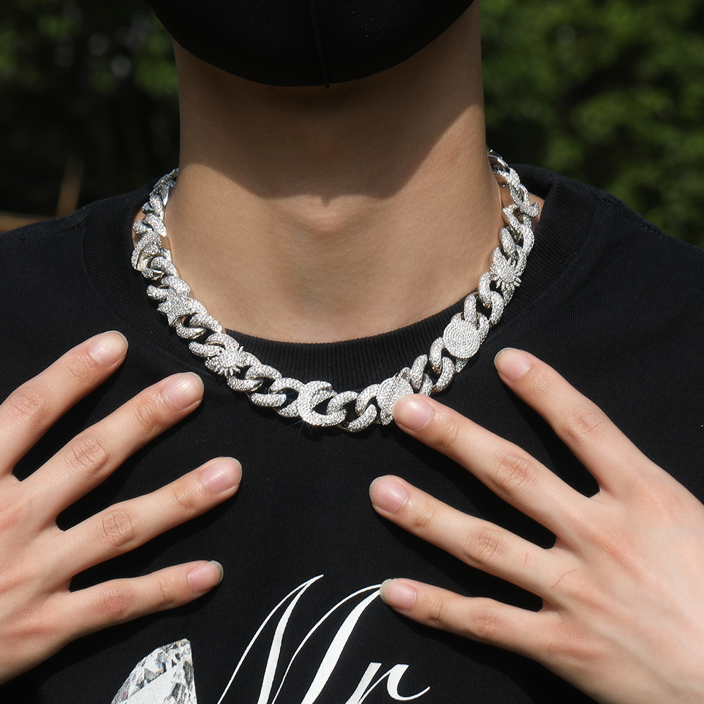 16mm Hip Hop Sun Star Eye Moissanite dias Cuban Chain Necklace Bracelets Gold Plated 5A Zircon Men Jewelry Set for women men