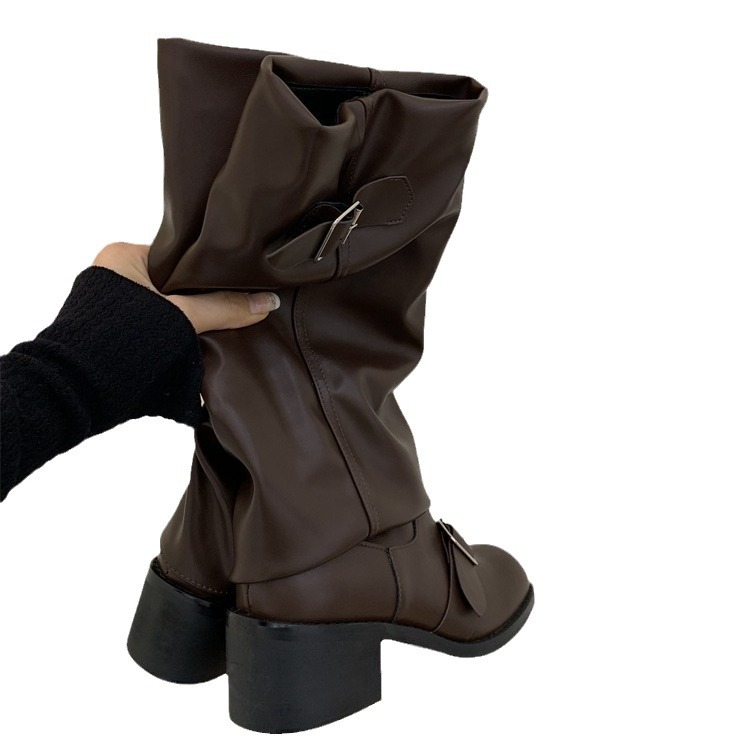 Style Women Retro Knee High Fashion Belt Buckle Knight Long Boots Platform Heels Autumn Winter Ladies Shoes bbdb