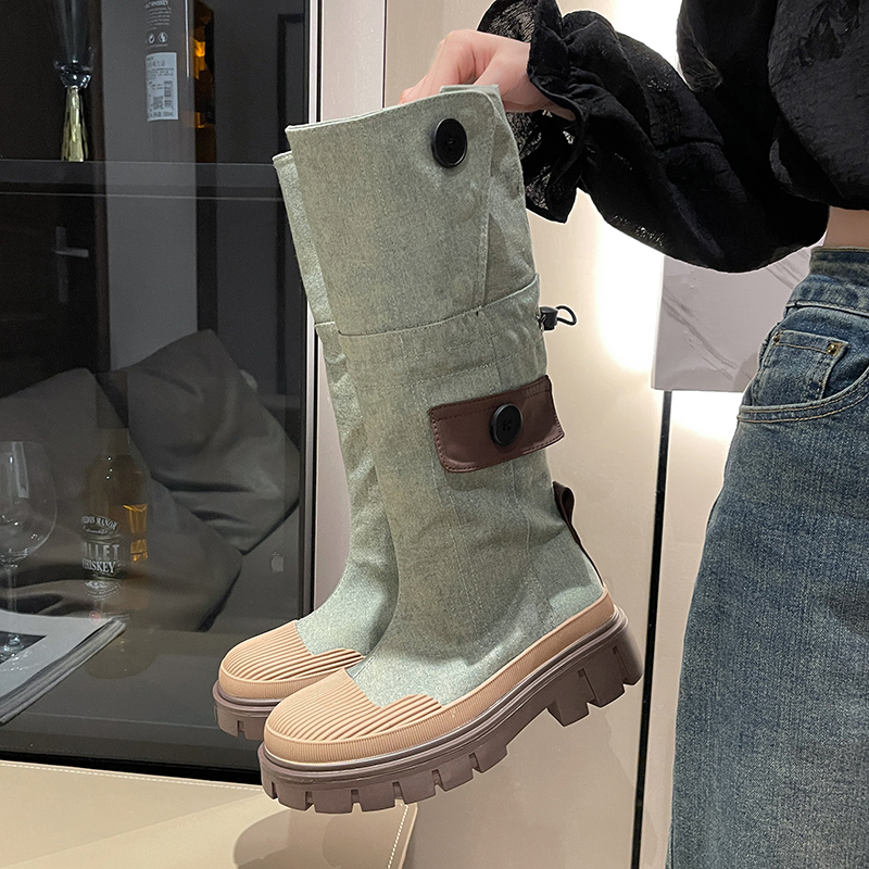 Style Retro Women Cowboy Knee High Fashion Knight Long Boots Platform Heels Autumn Winter Ladies Shoes D389 81d4