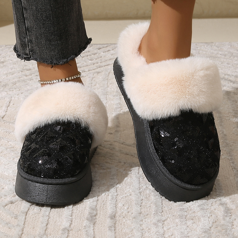 Winter New Faux Fur Warm Women Snow Sequined Plush Ankle Non-Slip Thicken Fluffy Short Boots Mujer e295