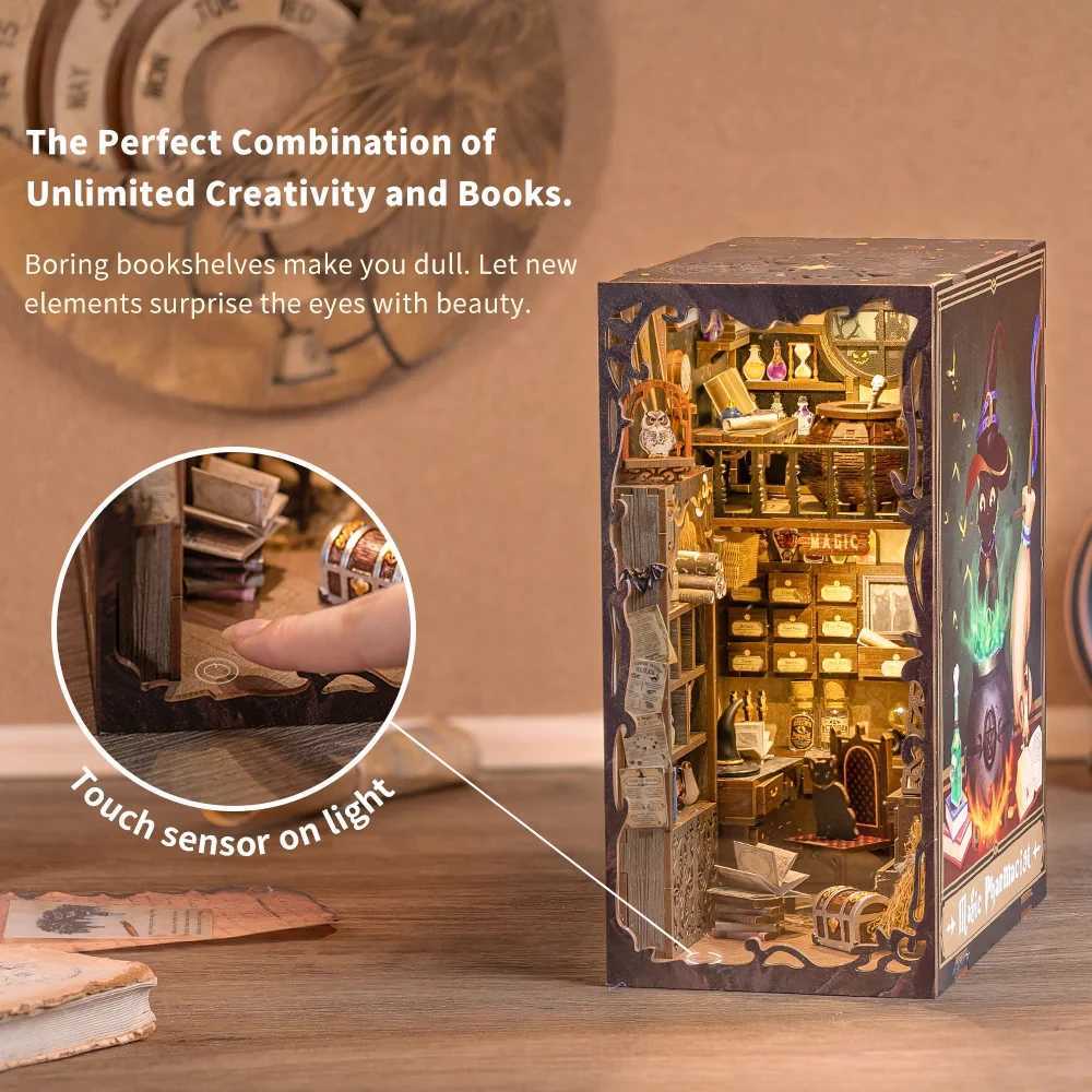 CUTEBEE Puzzle 3D DIY Book Nook Kit Eternal Bookstore Wooden Dollhouse with Light Magic Pharmacist Building Model Toys for Gifts W240903