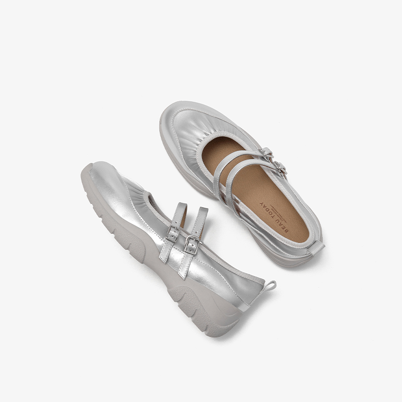 Mary BEAUTODAY Janes Women Genuine Leahter Double Buckle Straps Solid Color Shallow Sweet Ladies Ballet Shoes Handmade 25711 fdcd