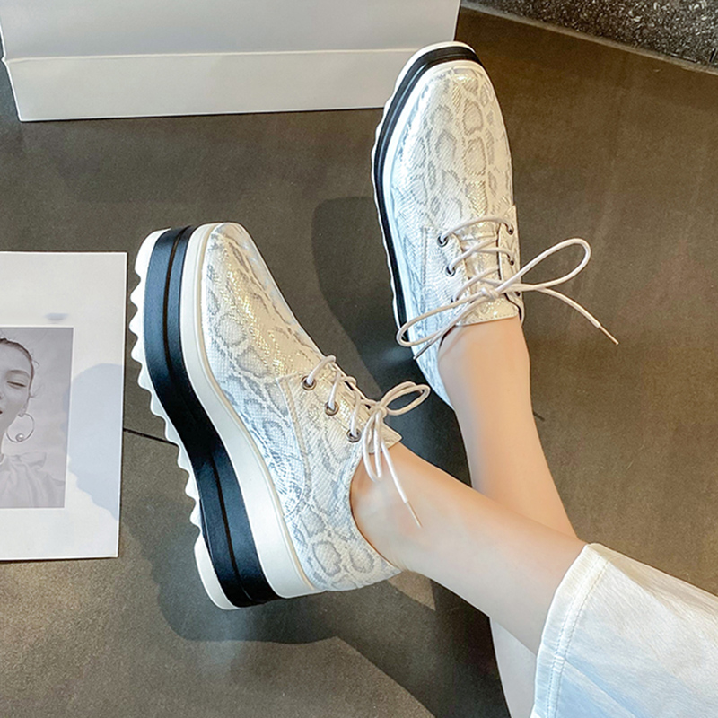 Pattern Snake Pu Leather Loafers Women Chunky Platform Lace Up Brogue Woman Plus Size Non Slip Thick Sole Oxford Shoes dh5684029