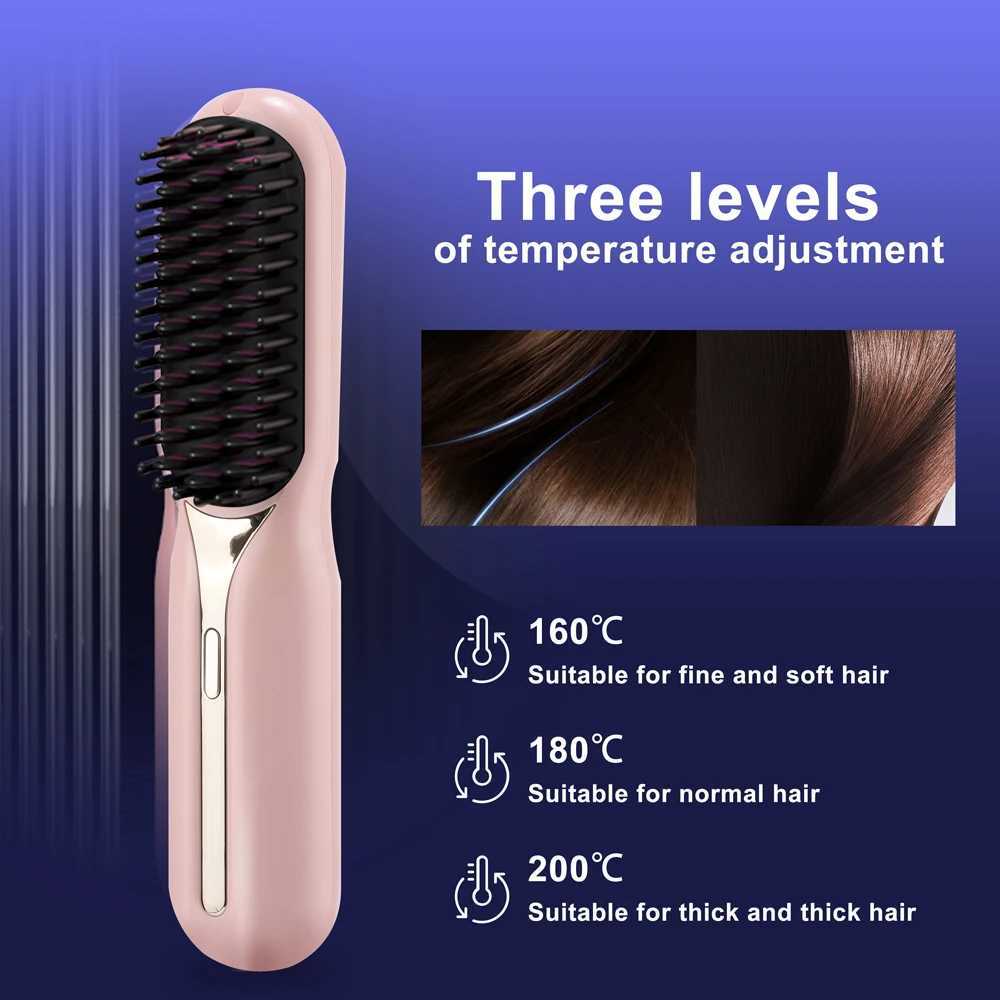 Hair Straightener Hot Comb Multifunctional Straight Comb Brush Professional Negative Ion Anti-Scalding Hair Styling Rechargeable W250610
