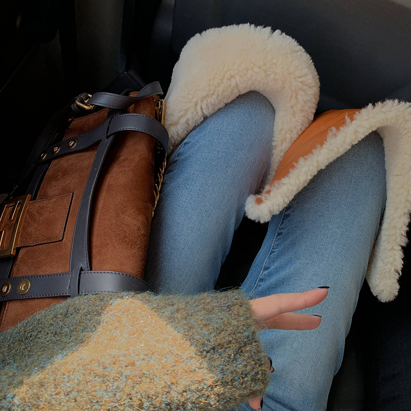 Winter Black New Genuine Leather Lamb Wool Over The Knee Woman Round Toe Slip On Tube Warming Fur Long Thigh Boots 1a26
