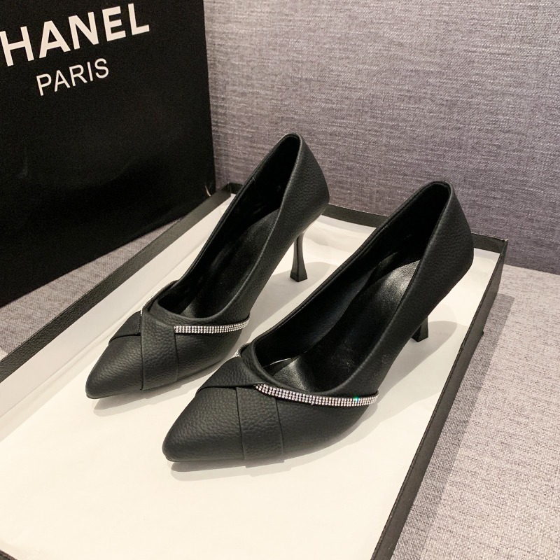 Ladies' High Heels 2024 Autumn New Style Sexy Thin Heel Pointed Water Diamond Shallow Mouth Work Shoe Banquet Elegant High Heels