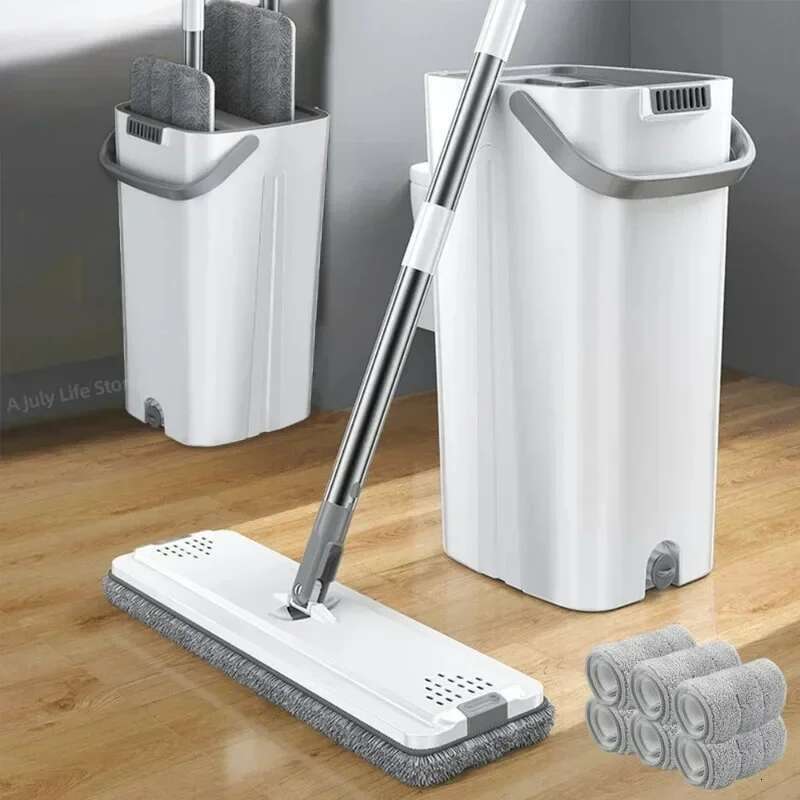or Magic Flat Squeeze with Bucket Hand Free Lazy Microfiber 360 Rotating Self-Wringing Mop House Cleaning