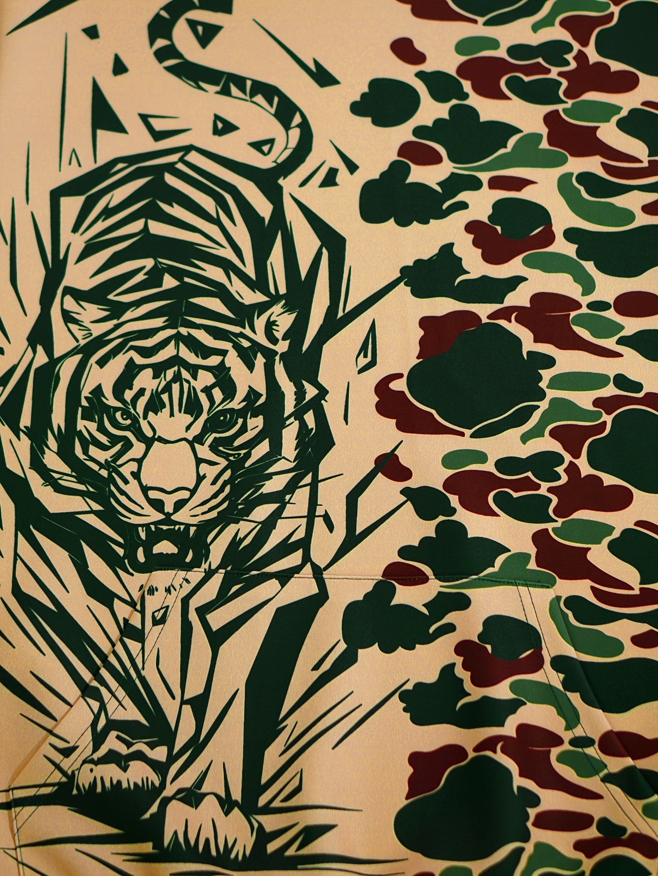Men's Tiger camouflage Graphic Print Hoodie With Kangaroo Pocket, Casual Long Sleeve Hooded Sweatshirt For Outdoor