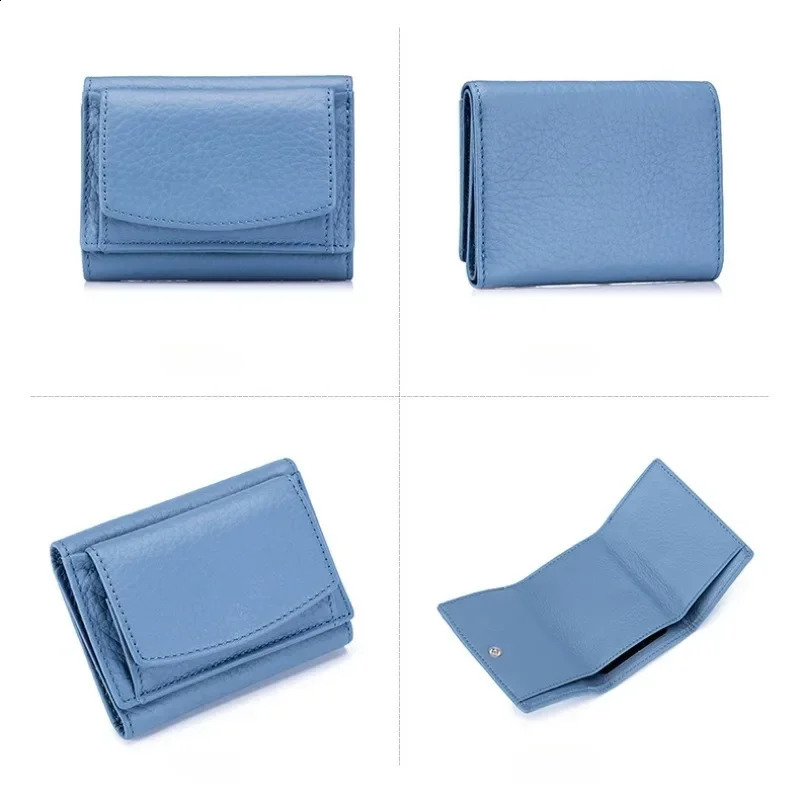 Multicolor Womens Genuine Leather Small Wallet Japanese Coin Purse Solid Color Casual Top Layer Cowhide Mini 240904