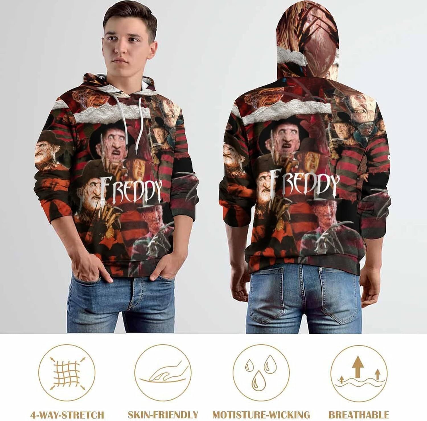 Hoodie for Mens Womens Freddy Krueger Unisex 3D Novelty Hoodies Teen Pullover Sweatshirt Casual Tracksuit with Pockets M Graphic Hoodies sweatshirt