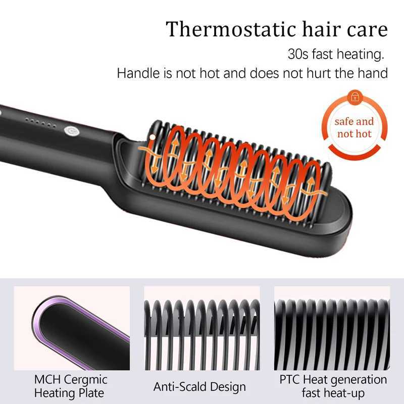 High Quality Electric Straightening Hair Brush Professional Curler Straightener Comb Fashion Fast Heating Ceramic Hair Straightener W250610