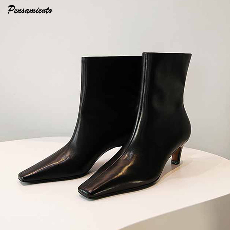 Star style Square toe Patent Leather Women Ankle Booties Autumn Winter Fashion High heels Modern Chelsea Boots Shoes Botas Mujer