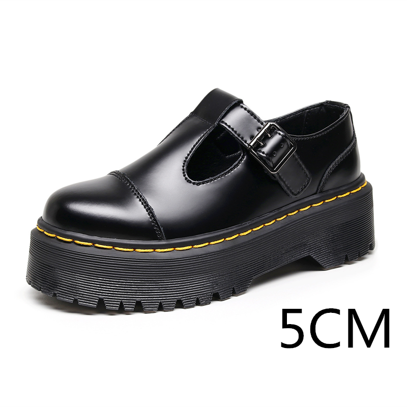 Unisex Platform cowhide Women's Leather Shoes Thick Leather Shoes Black Mary Jane shoes Sole Large Men's Shoes 34-44