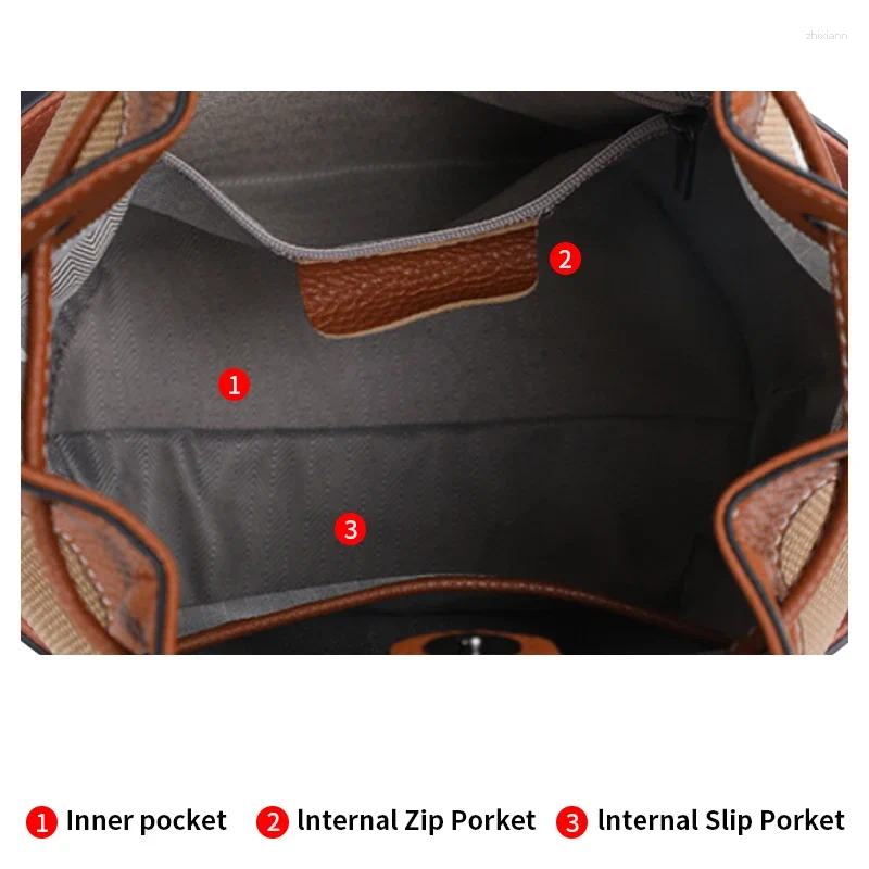 Free Shipping Drawstring The Latest Style Of Checkered Pattern Women's Single Shoulder Crossbody Bag With High-quality Canvas And Cowhide Bucket