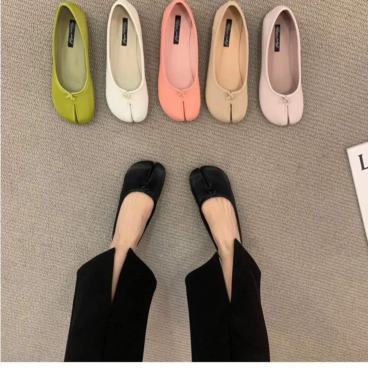 Bailamos Women Flats Shoes Woman Leather Comfy Split Toe Slippers Soft Bottom Loafers Solid Brief 240612