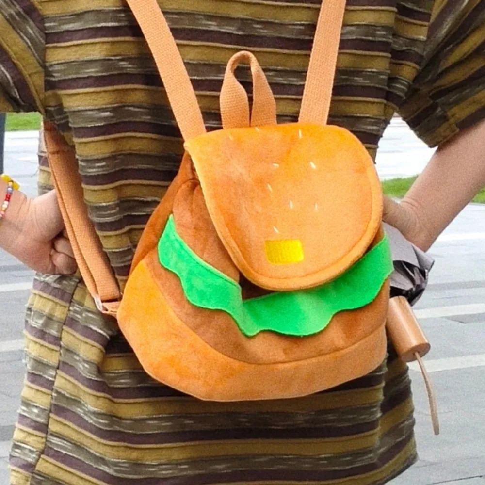 Cute Burger Plush Backpack Soft Cartoon Burger Plush Coin Wallet for Girls Kindergarten Backpack Childrens Bag 240904