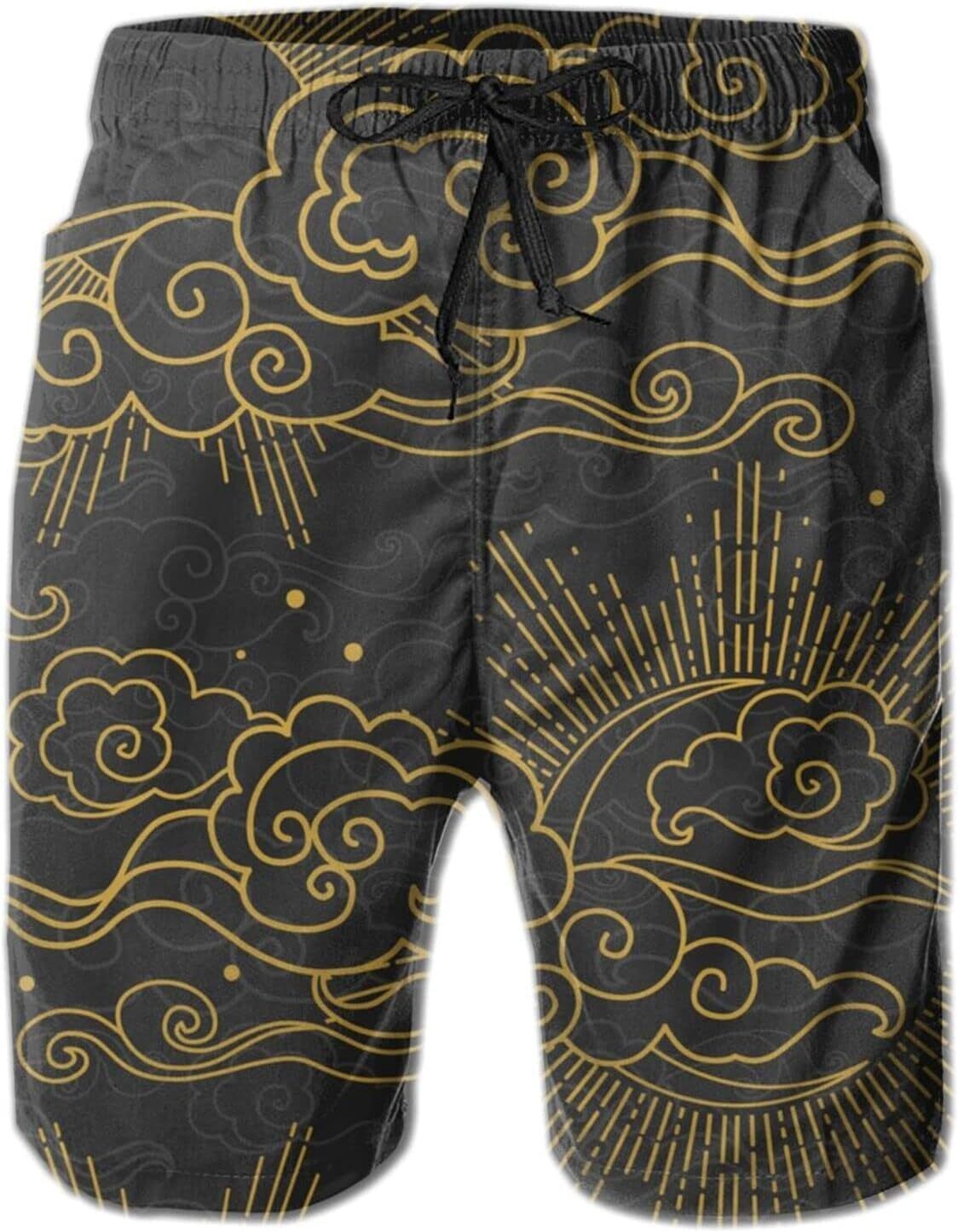 Mens Shorts 3D Printed Pattern Abstract Sun And Clouds Swim Trunks Quick Dry Fashion Beach Board Swimwear