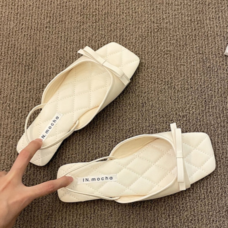 2025 new Women Sandals New Trend Flat Sole Slippers In Summer Black Square Head Comfortable Women's Bowknot Vacation Beach Shoes e5bd 's