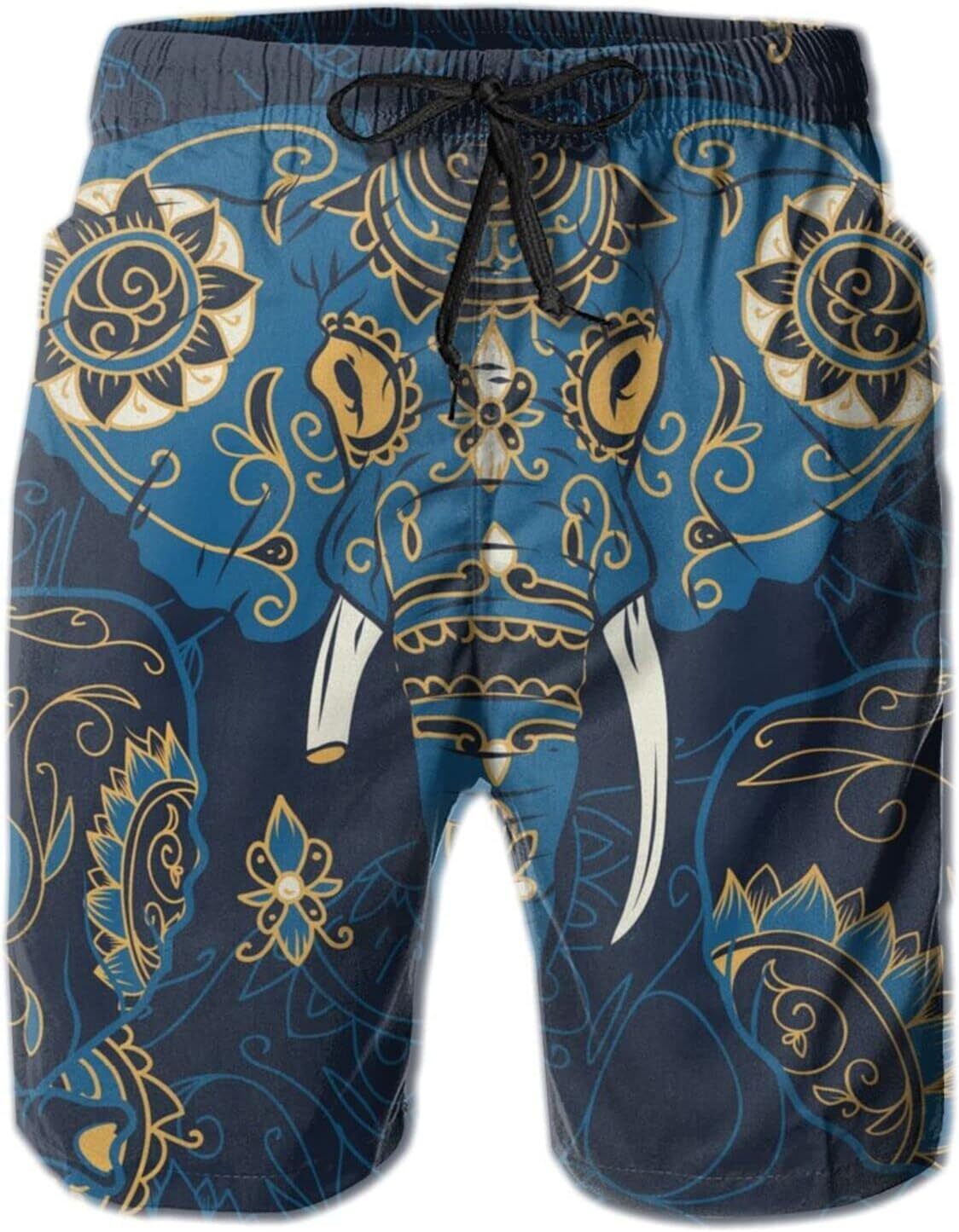 Mens Shorts 3D Printed Pattern Mysterious Elephant Swim Trunks Quick Dry Stylish Beach Board Swimwear