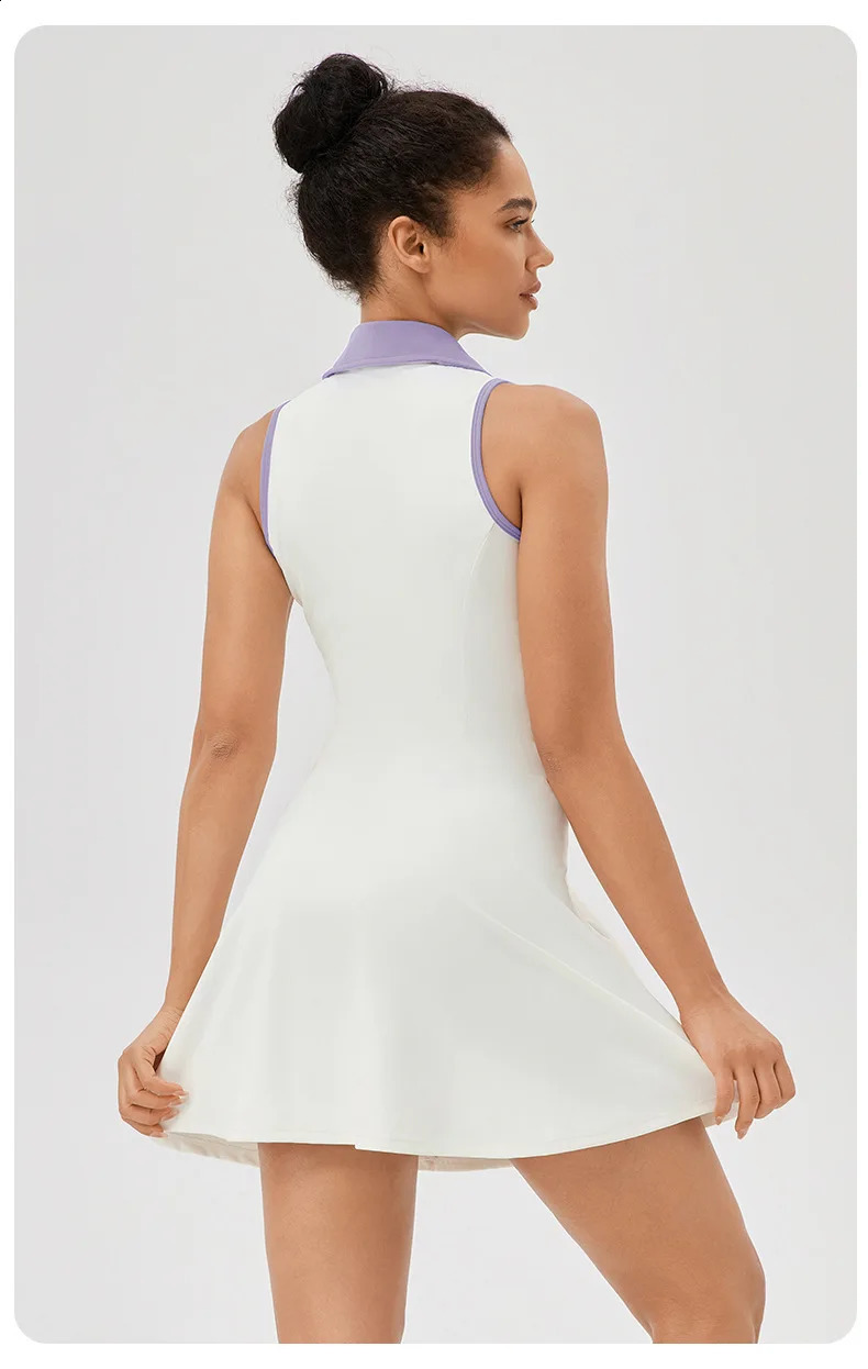 Summer 2XL Zip Front Tennis DressSolid Sleeveless Golf Dress for Workout Exercise Skirt Athletic Dresses 240902