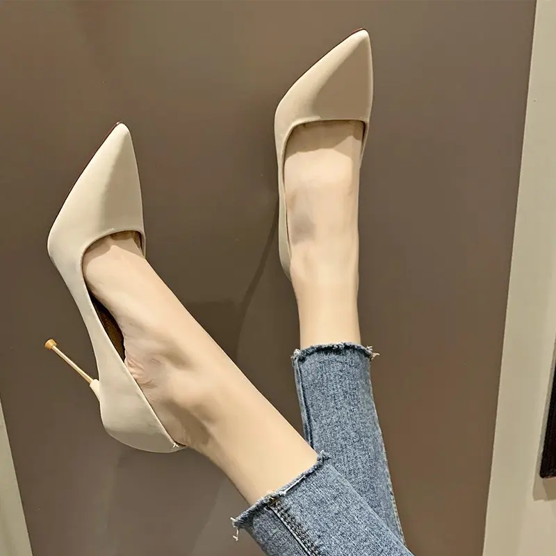 Pointed Spring Toe Denim 6-8cm Thin High Heels Lady Pumps Slip on New Sexy Hot Woman Party Classics Office Shoes Big Size Women 3f1a