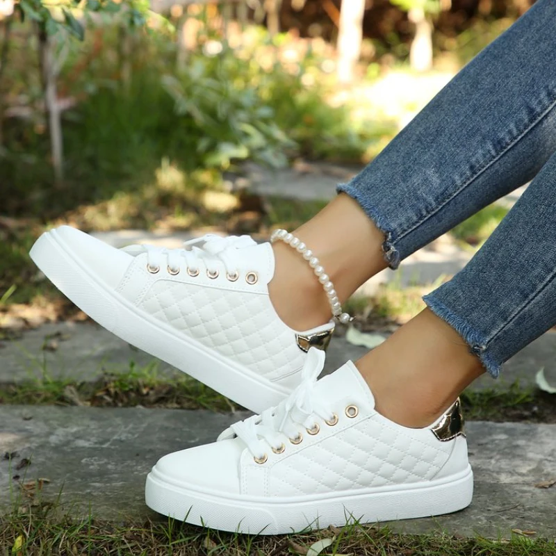 35-41 Women Size White Sneakers 2024 Spring Autumn Womens Fashion Black Lace-up Soft Soled PU Leather Ladies Casual Shoes 2a09 s
