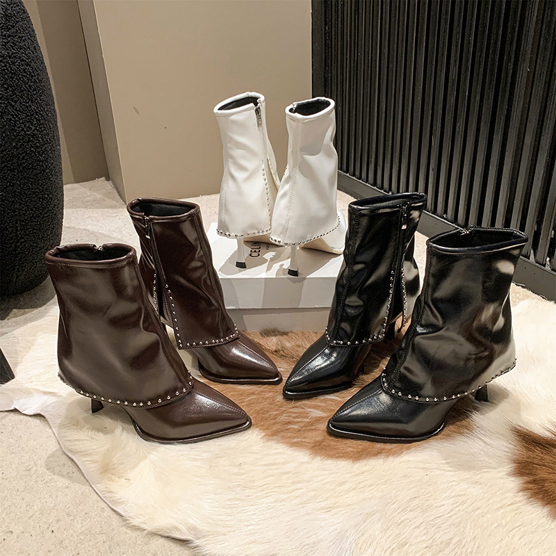 Shoes Fashion for Women Side Zipper Women's Winter Pointed Toe Solid Short Barrel Stilettos or Thin Heels Boots 418c 's