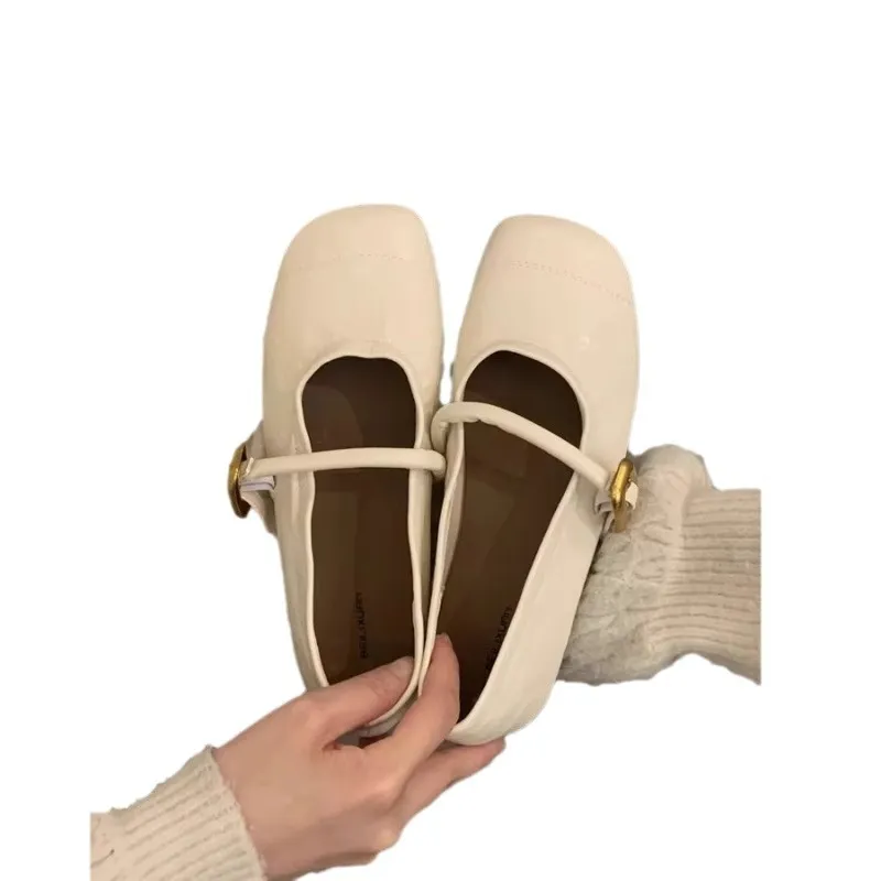 2025 new Black French Square Toe Flat Single Shoes Women's New Summer Mary Jane Shoes zhanyishengli