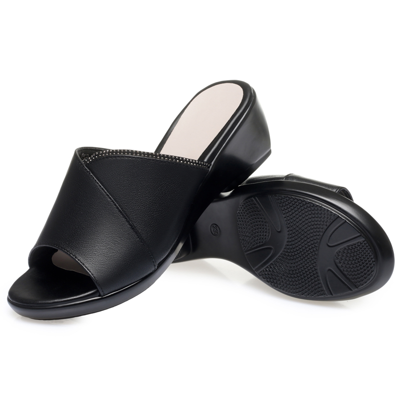 2025 NEW Sandals AIYUQI Genuine Leather Summer New Open toe Shoes Slippers Big size Mom Wedge Women Slides fa