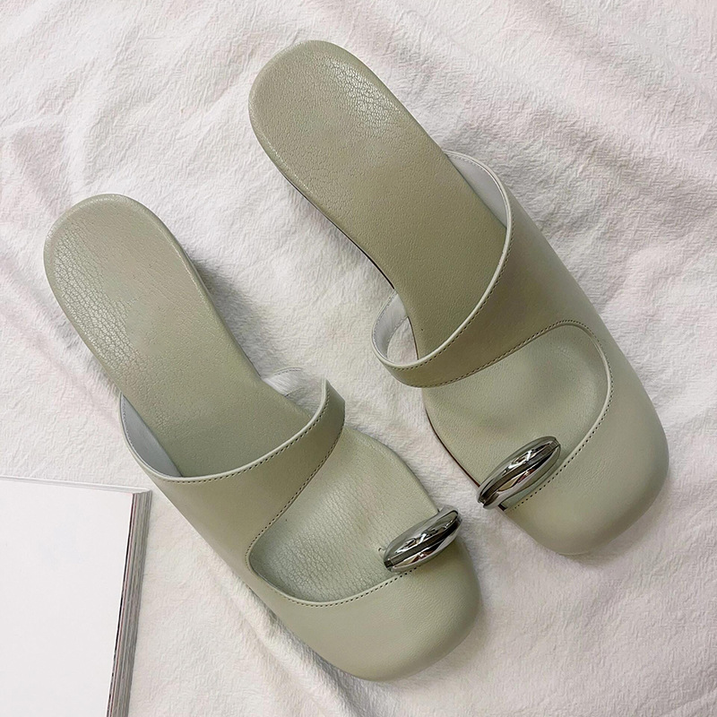 Set Metal Toe Wedge for Girls Baotou Women's New Casual Slippers Sandalias De Mujer Verano 2024 atos