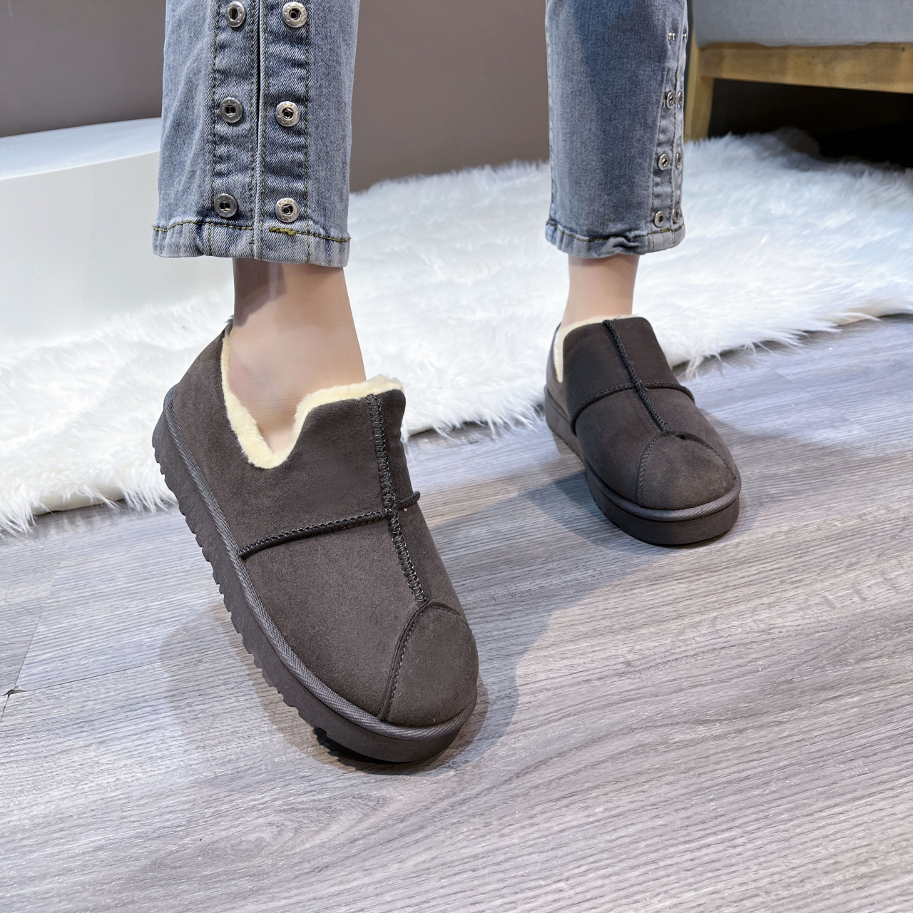Northeast Snow Boots Women 2024 Winter Warm Plus Veet Thickened Womens Short-barrel Round Toe Flat-bottomed All-match Cotton Shoes